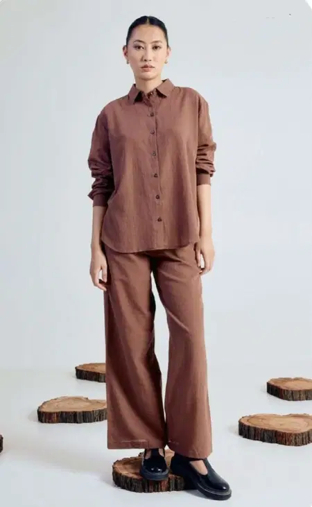 Brown Colour Linen Blend Western Ladies Wear Co Ord Set SET0217